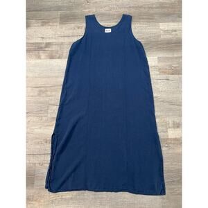 FLAX Long Linen Maxi Dress Large Lagenlook Boho Cottagecore Peasant Blue